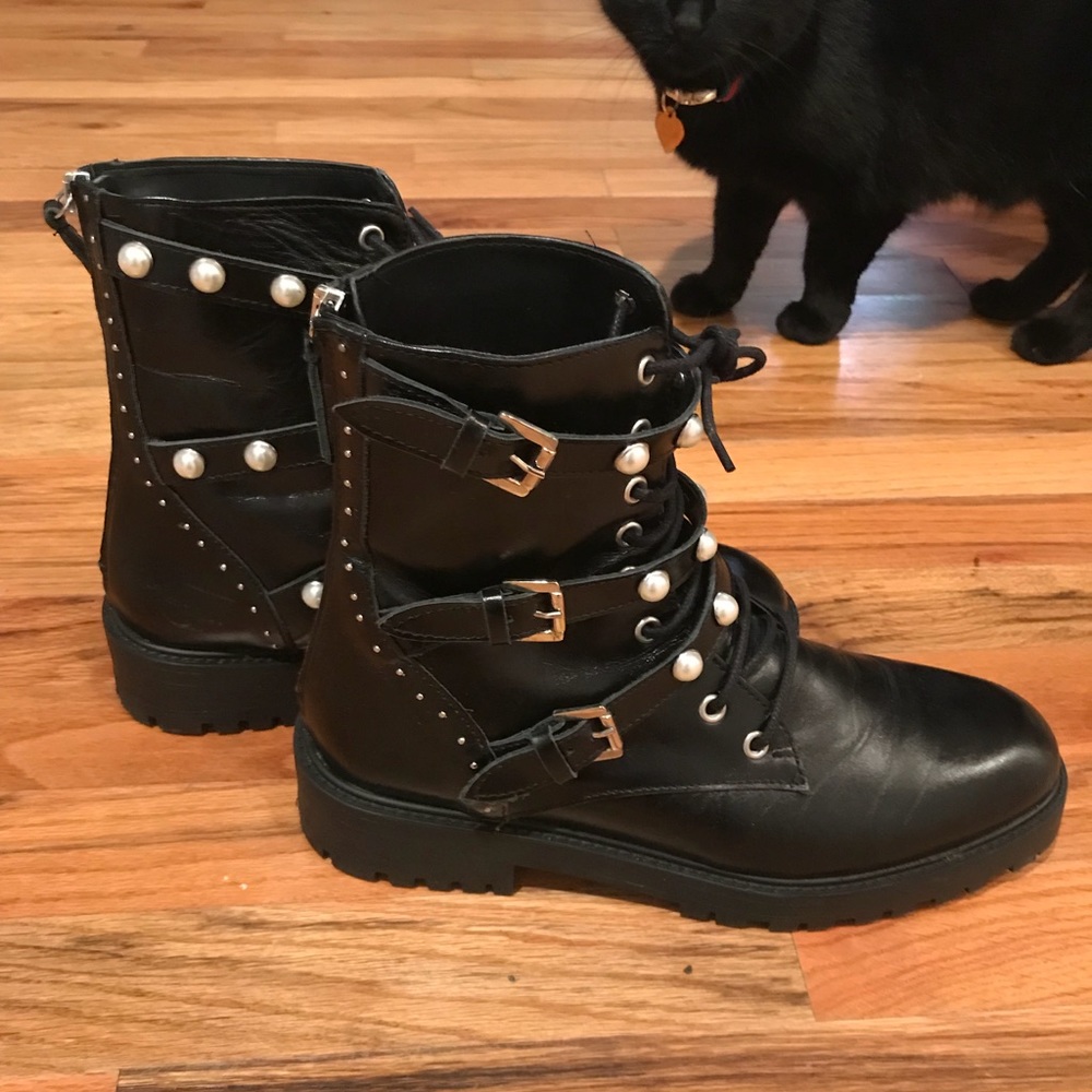 Zara Pearl Combat Boots
